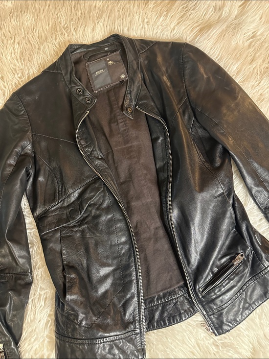G-Star Jackets & Blazers - G Star Raw Black Leather Jacket with Snap Collar small